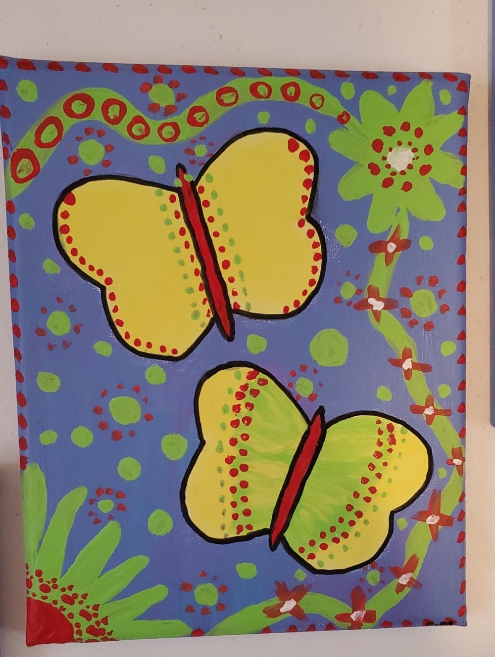 Folk Art Butterfly Painting Original Handmade One Of A Kind Artwork Wall Decor